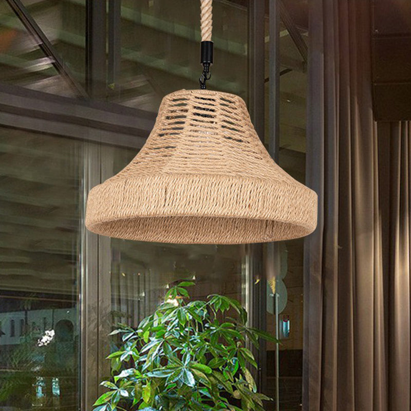 Lodge trompet Down Lighting Pendant 1-Light Manila touwhangende lamp in bruin voor restaurant