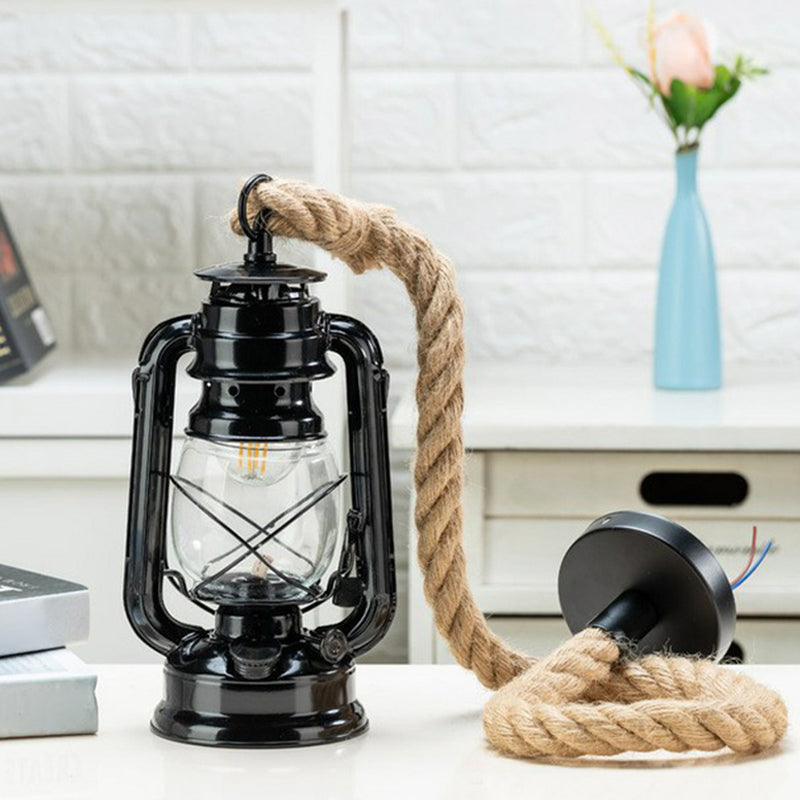 Lampada appesa in rame/oro/bronzo cherosene vetro trasparente 1 lampadina a pendolo a pendola con cavo di corda