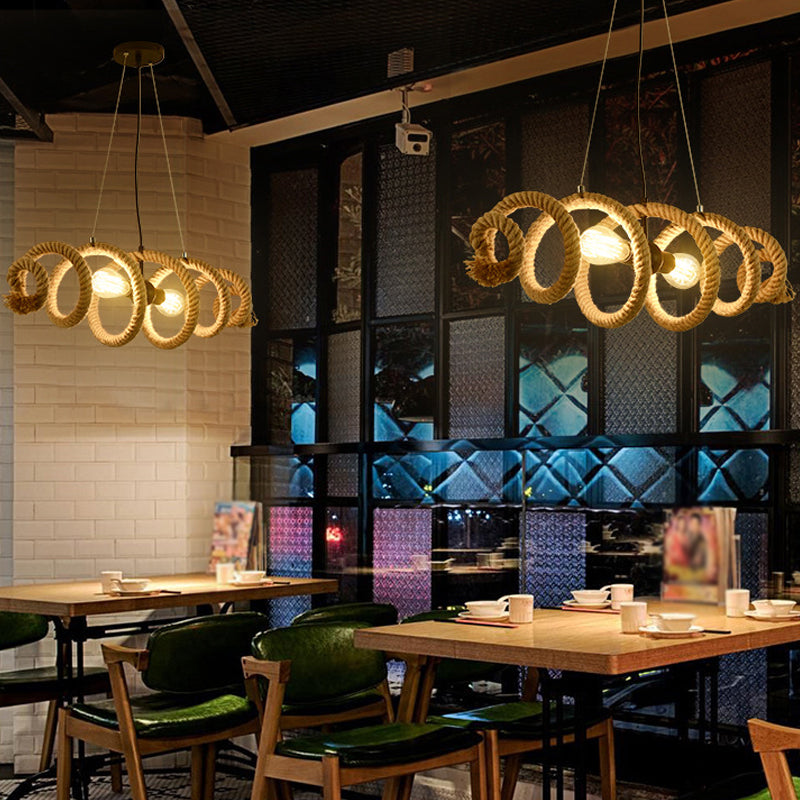 Rope Wrapped Helix Island Pendant Farmhouse 2 Heads Restaurant Ceiling Pendant in Brown