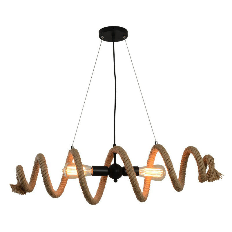 Rope Wrapped Helix Island Pendant Farmhouse 2 Heads Restaurant Ceiling Pendant in Brown
