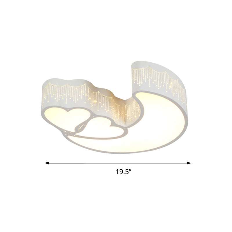 Plafonnier contemporain à LED en forme de cœur et de croissant en métal acrylique blanc pour chambre d'enfant