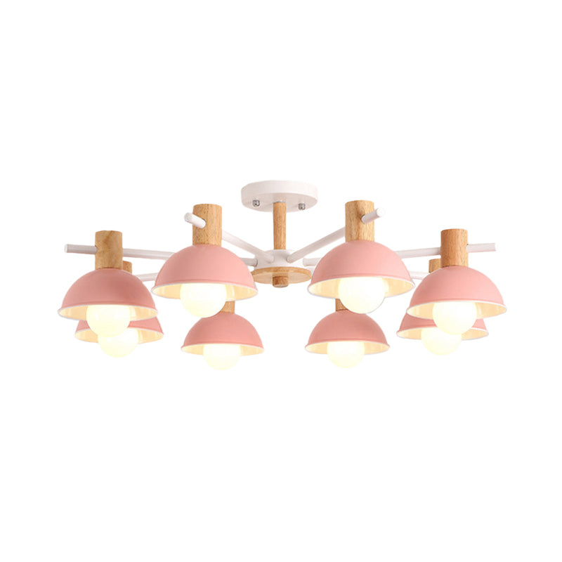 Macaroon Dome Hanging Pendant Fixture Iron 8 Lights Hanging Chandelier for Living Room