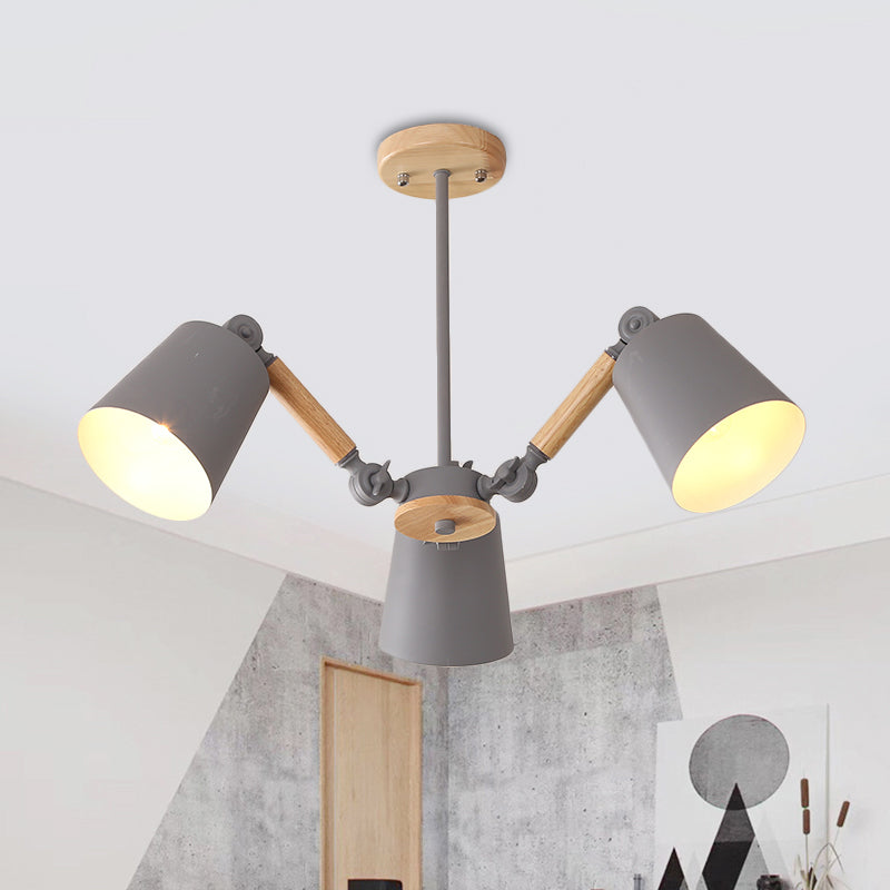 Bedroom Chandelier for Girls, Macaron Wood Ceiling Light with Bucket Shade and Adjustable Arm