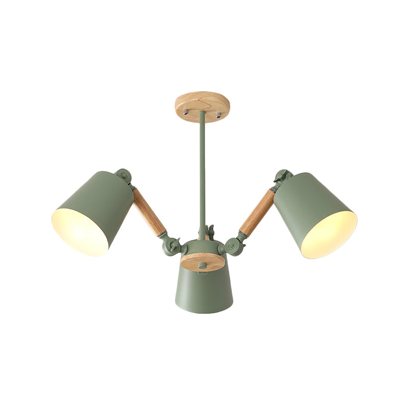 Bedroom Chandelier for Girls, Macaron Wood Ceiling Light with Bucket Shade and Adjustable Arm