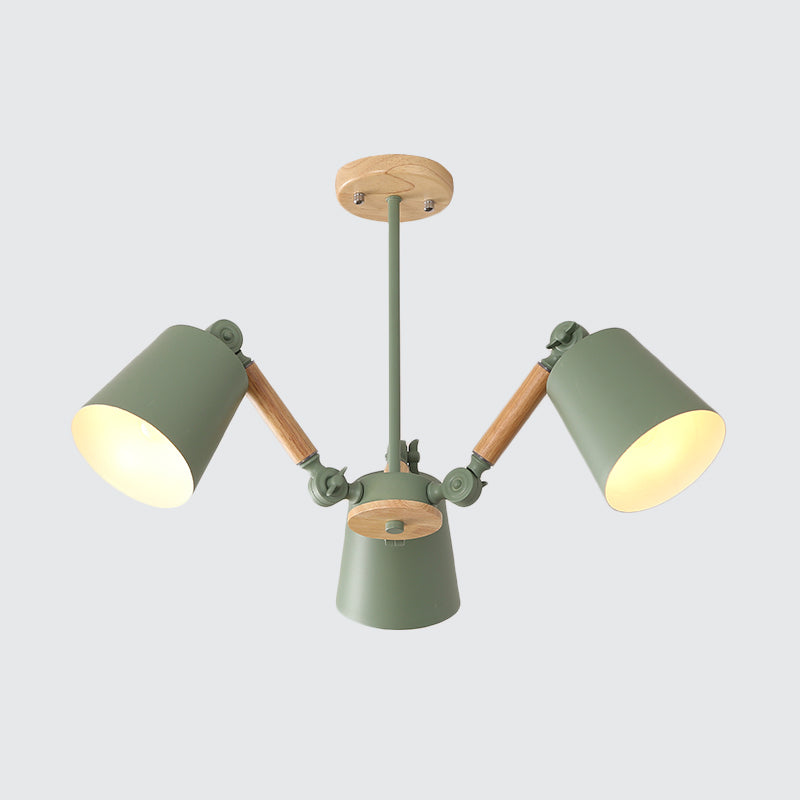 Bedroom Chandelier for Girls, Macaron Wood Ceiling Light with Bucket Shade and Adjustable Arm