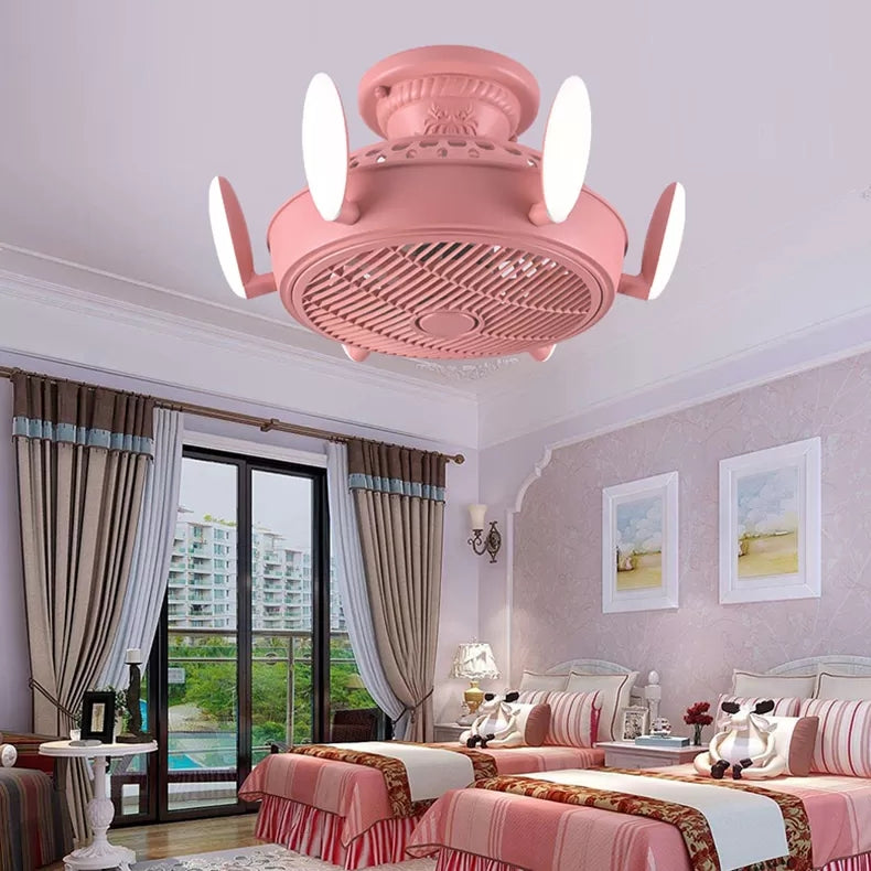 Nordic Style Fan Semi Flushmount Light 6 Lights Macaron Colored Ceiling Fan for Bedroom