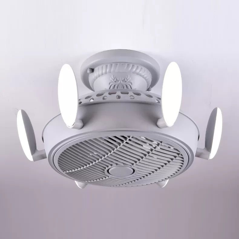 Ventilateur de style nordique Semi Flushmount Light 6 lumières Ventilateur de plafond de couleur macaron pour chambre à coucher