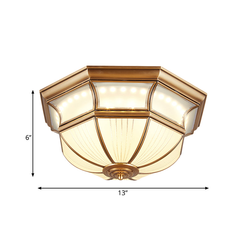 Plafoniera da incasso a forma coloniale da 14"/18" W LED in vetro soffiato opale vicino alla lampada da soffitto in ottone