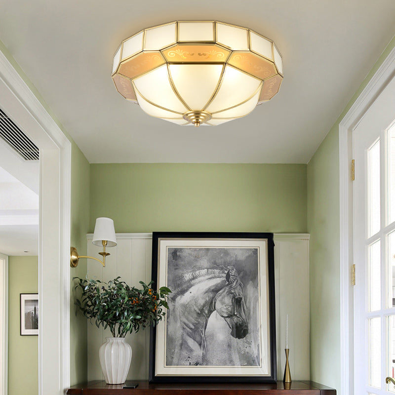 Bowl Milky Glass Ceiling Mounted Fixture Colonial 3/4 Bulbs Living Room Flush Mount Ceiling Lamp in Brass, 16"/19.5" W