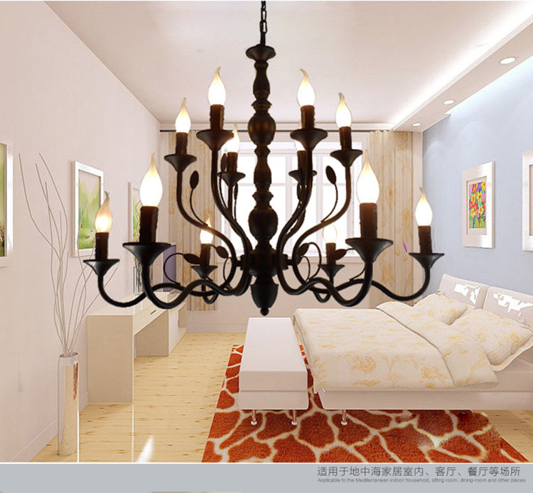 Chandelier traditionnel en boucle suspendue 10/12/16 Bulbes Pendante suspension en métal en noir pour le salon