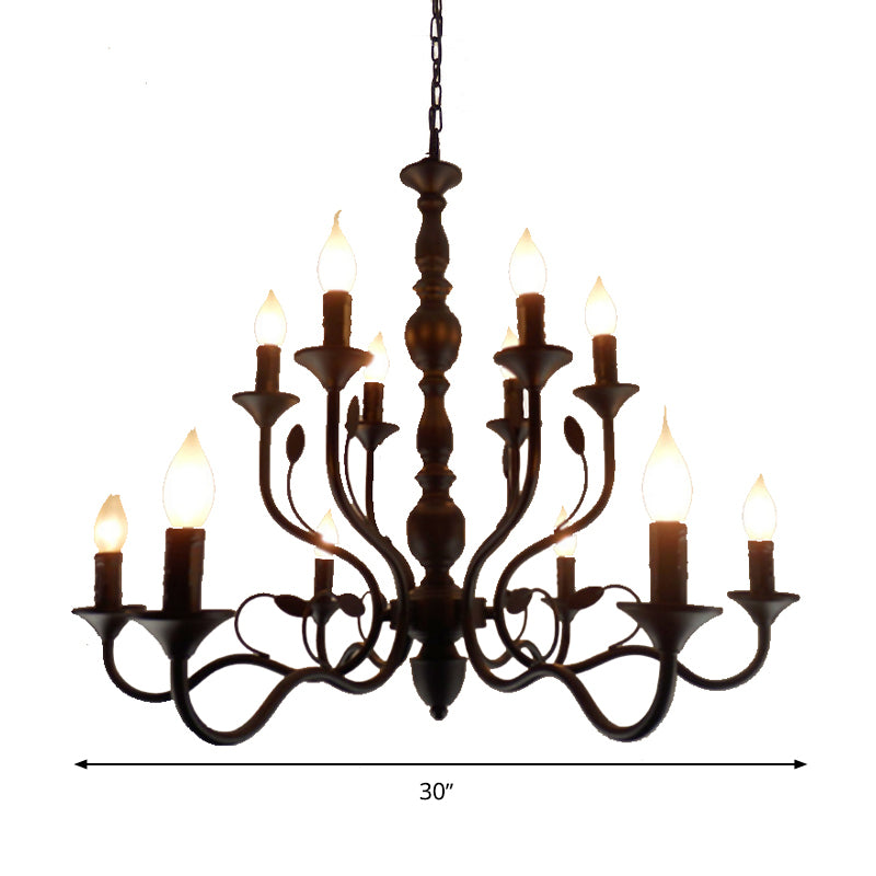 Chandelier traditionnel en boucle suspendue 10/12/16 Bulbes Pendante suspension en métal en noir pour le salon