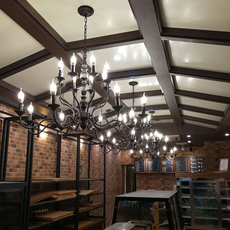 Traditioneller kurviger Armhängung Kronleuchter 10/12/16 Glühbirnen Metall Suspension Anhängerlampe in Schwarz für Wohnzimmer