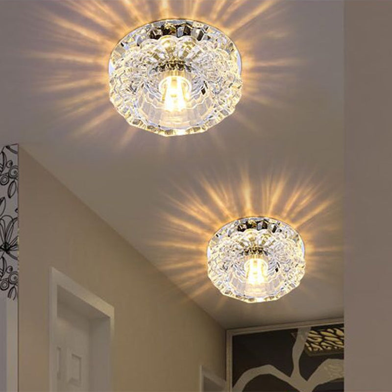 Floral Shape Clear Crystal Flush Mount Round Flushmount Ceiling Fixture