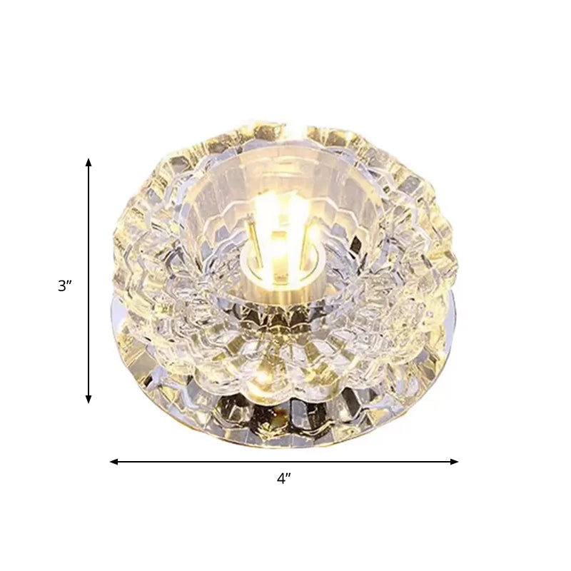 Floral Shape Clear Crystal Flush Mount Round Flushmount Ceiling Fixture