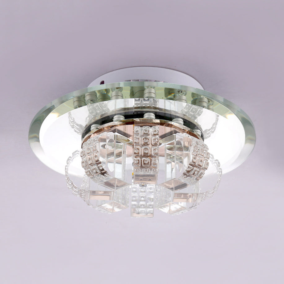 Clear Crystal Block Flush Mount Ceiling Light Round Flushmount Ceiling Fixture