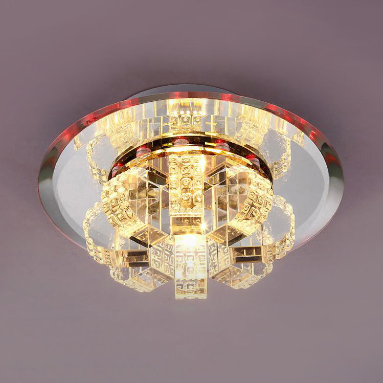Clear Crystal Block Flush Mount Ceiling Light Round Flushmount Ceiling Fixture