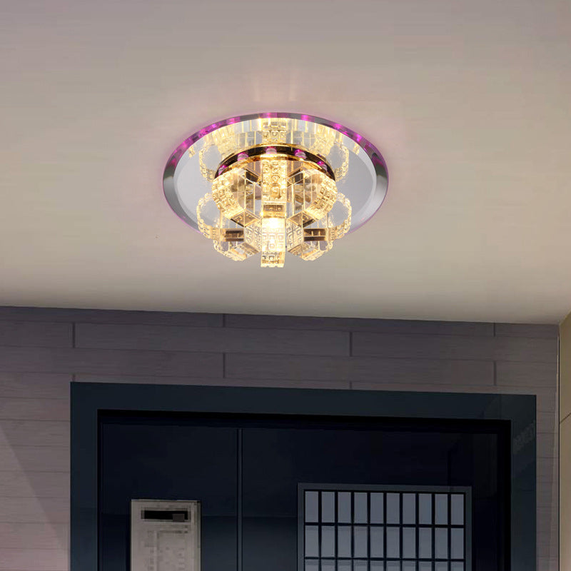 Clear Crystal Block Flush Mount Ceiling Light Round Flushmount Ceiling Fixture
