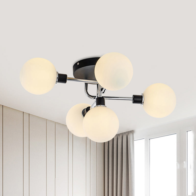 Glass Globe Shade Ceiling Light Contemporary Style Semi Flush Mount Light for Villa Dining Room