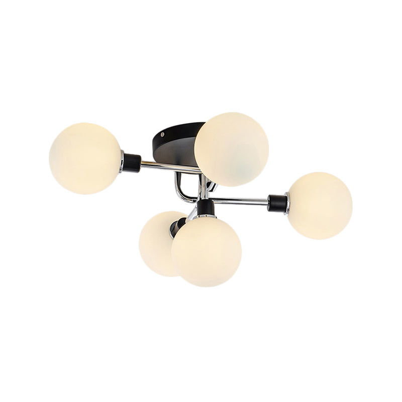 Glass Globe Shade Ceiling Light Contemporary Style Semi Flush Mount Light for Villa Dining Room