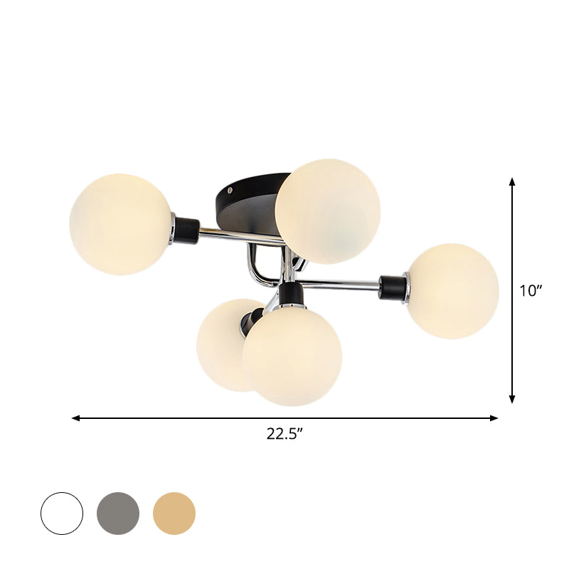Glass Globe Shade Ceiling Light Contemporary Style Semi Flush Mount Light for Villa Dining Room
