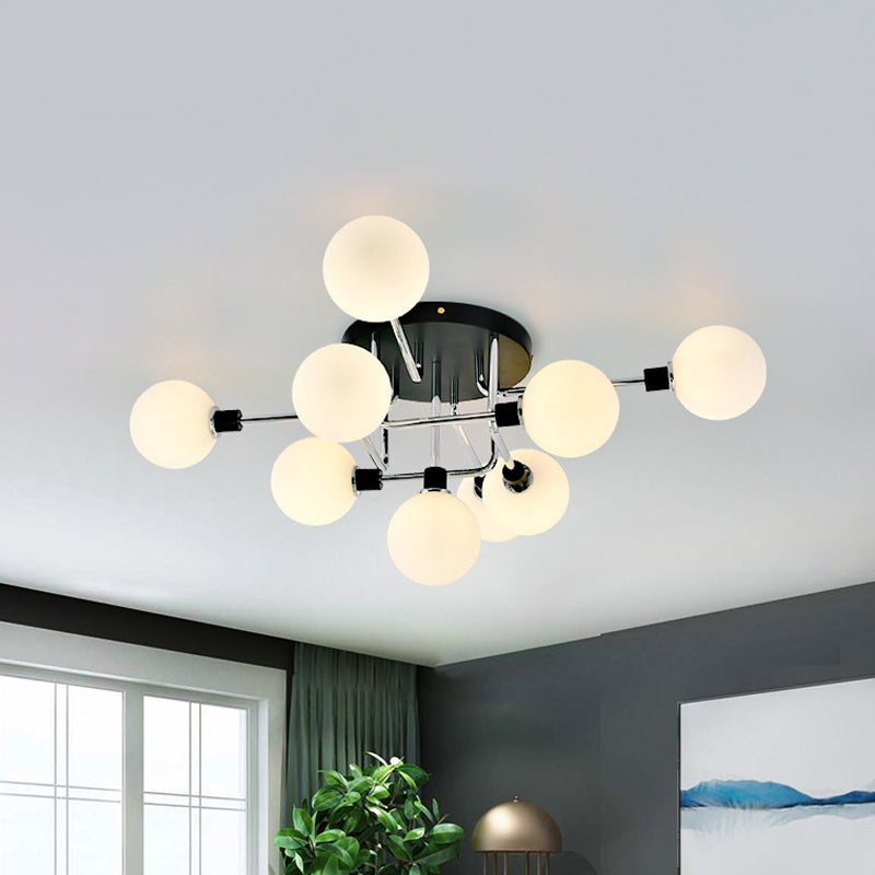 Glass Globe Shade Ceiling Light Contemporary Style Semi Flush Mount Light for Villa Dining Room