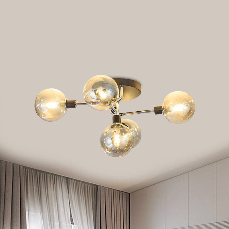 Glass Globe Shade Ceiling Light Contemporary Style Semi Flush Mount Light for Villa Dining Room