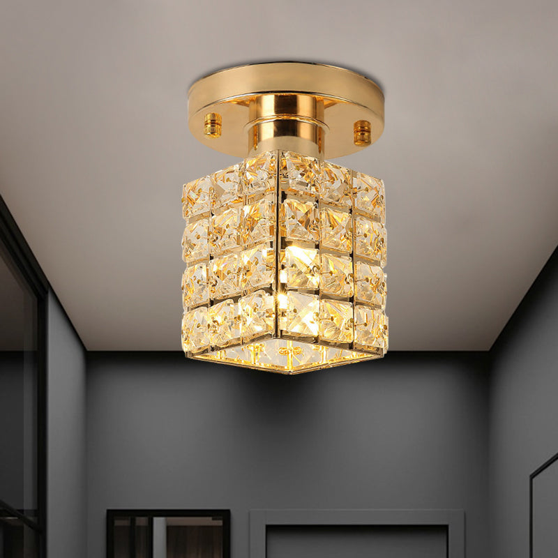 Rectangle Crystal Block Shade Semi Flushmount Light Modern Ceiling Light