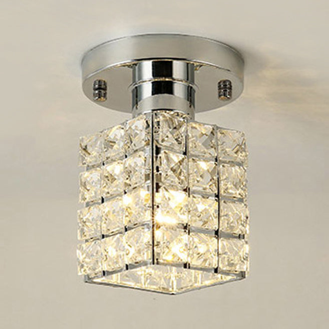 Rectangle Crystal Block Shade Semi Flushmount Light Modern Ceiling Light