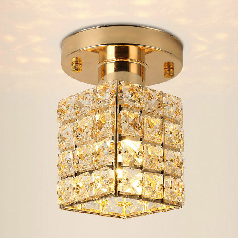 Rectangle Crystal Block Shade Semi Flushmount Light Modern Ceiling Light