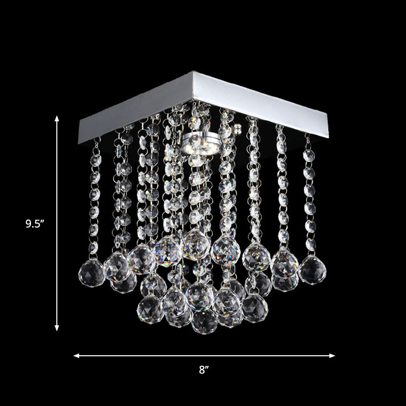 Square Cascading Crystal Flush Mount Chrome Ceiling Light Fixture with Crystal Balls