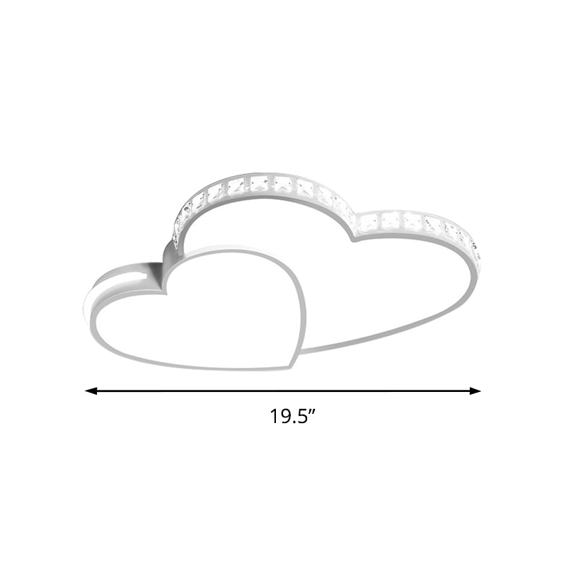 Acrylique Double Heart Flush Ceiling Light with Sparkle Crystal Romantic LED Ceiling Lamp in White pour Bathroom