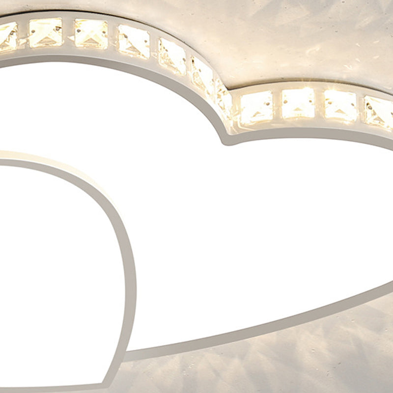 Acrylique Double Heart Flush Ceiling Light with Sparkle Crystal Romantic LED Ceiling Lamp in White pour Bathroom