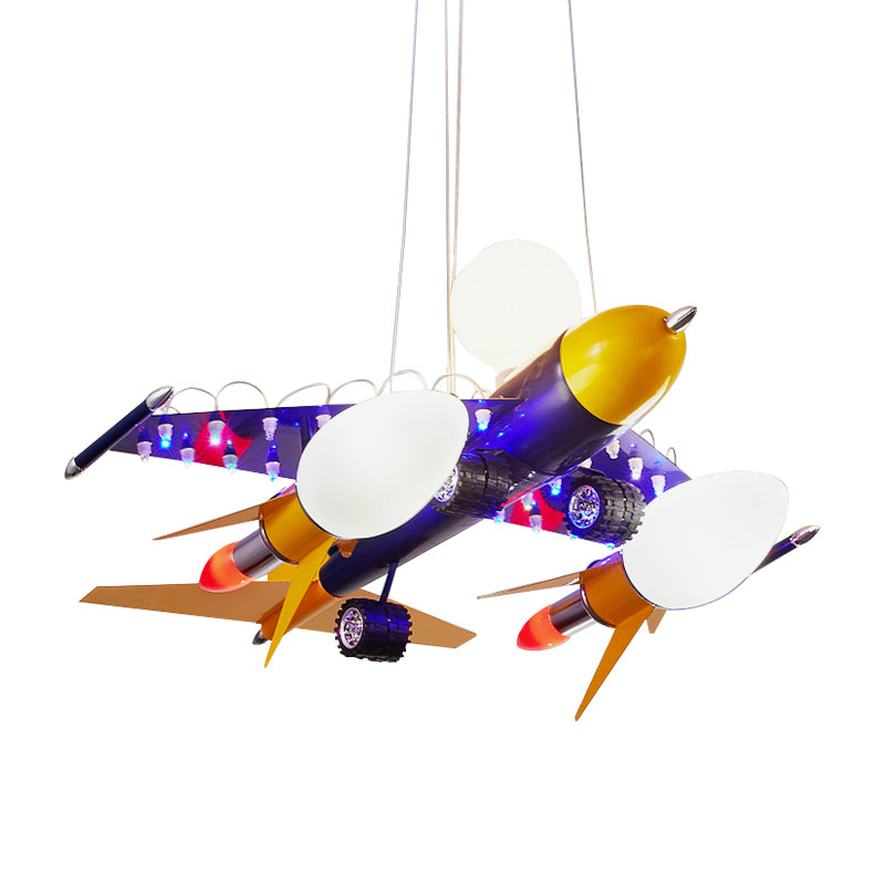 Blue Air Plane Pendant Light Cool Metal Suspension Light for Boys Bedroom
