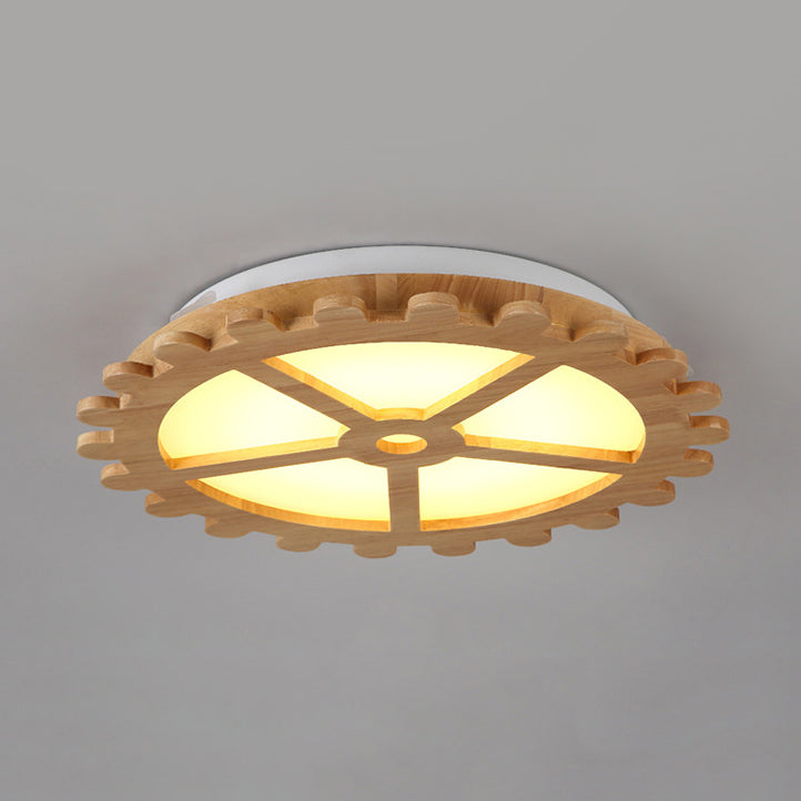 Plafonnier LED circulaire Beige en bois pour enfants, joli plafonnier pour chambre d'enfant