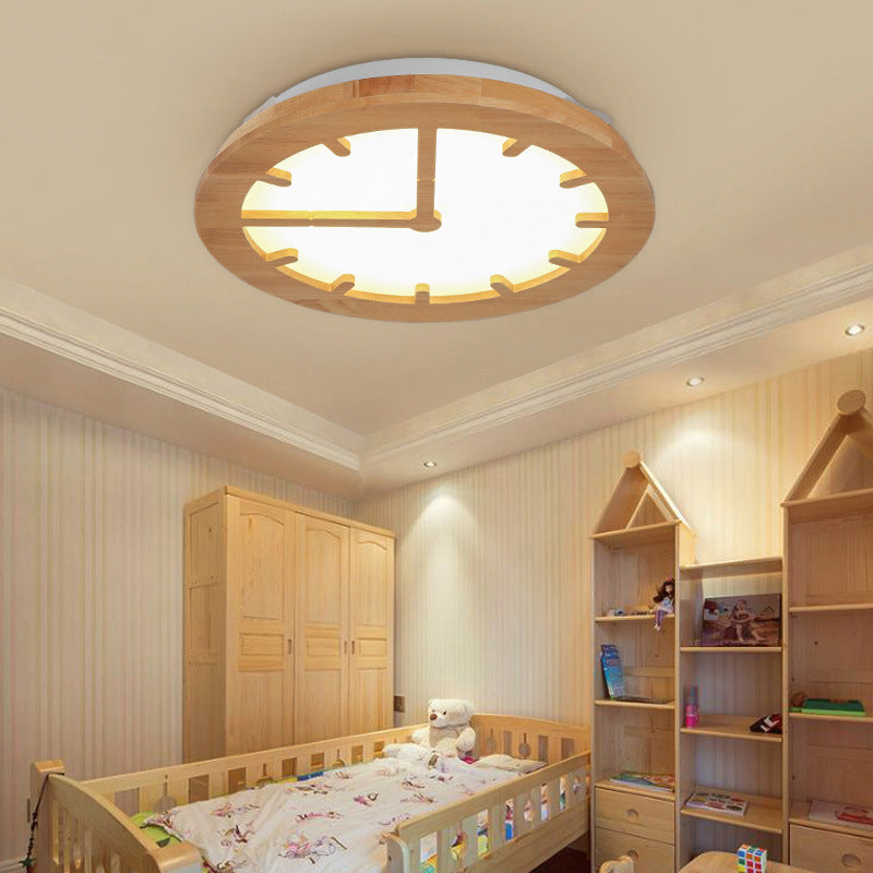 Plafonnier LED circulaire Beige en bois pour enfants, joli plafonnier pour chambre d'enfant