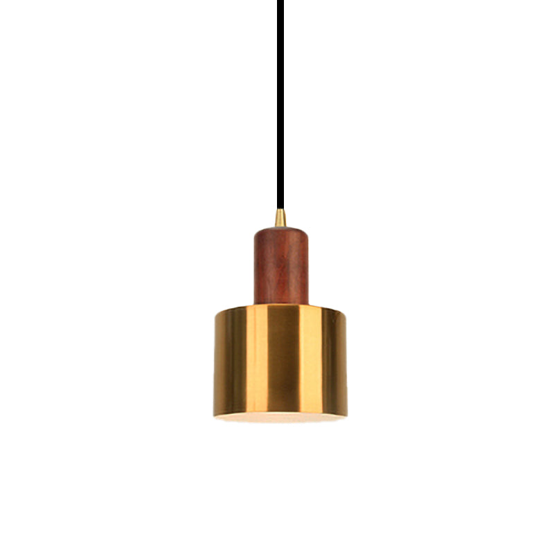 Luce a sospensione a forma di tamburo moderna 1 Lampada a sospensione a soffitto metallizzato in oro per cucina