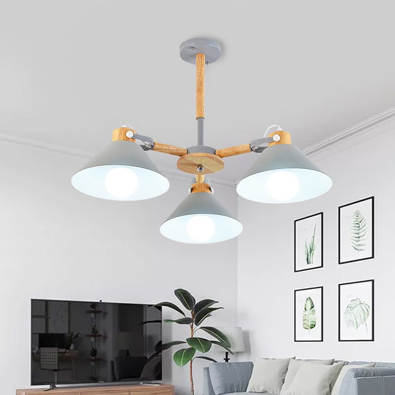Metal Wood Cone Hanging Pendant Lights 3 Lights Chic Modern Hanging Lamp for Hallway