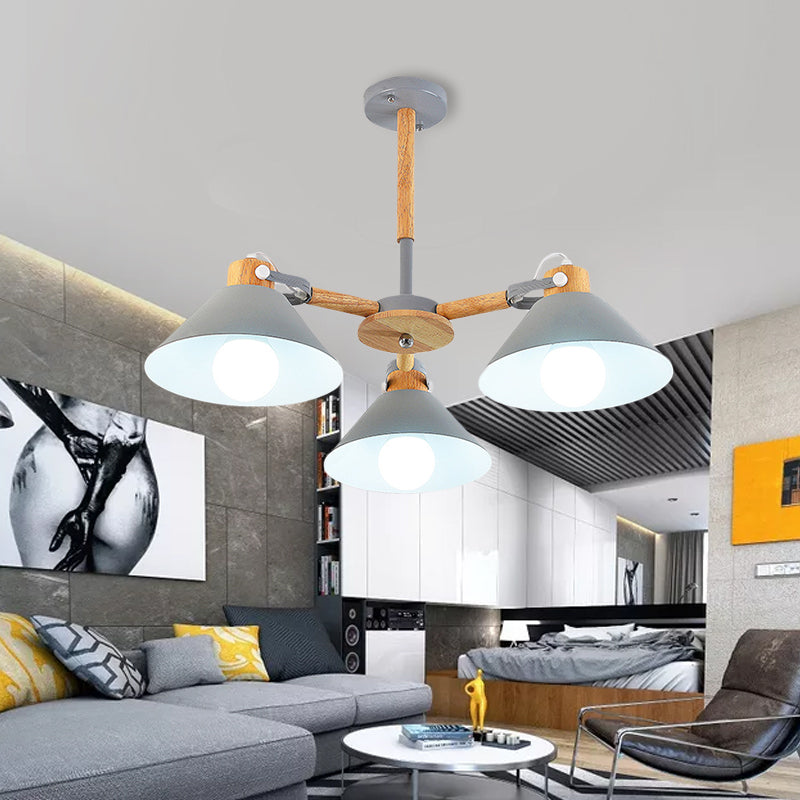 Metal Wood Cone Hanging Pendant Lights 3 Lights Chic Modern Hanging Lamp for Hallway