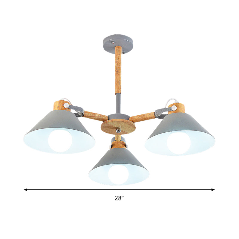 Metal Wood Cone Hanging Pendant Lights 3 Lights Chic Modern Hanging Lamp for Hallway