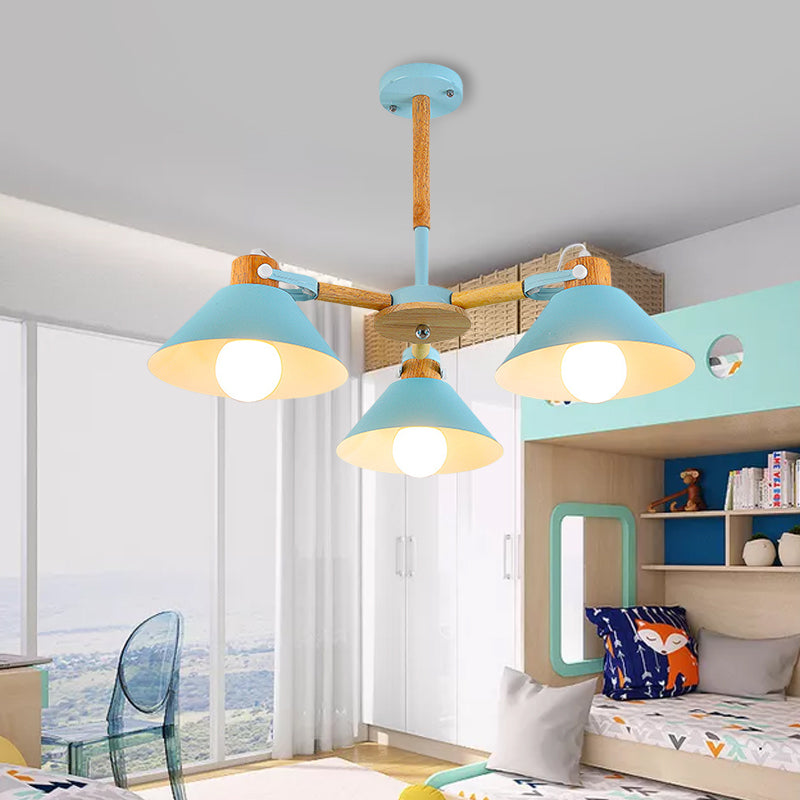 Metal Wood Cone Hanging Pendant Lights 3 Lights Chic Modern Hanging Lamp for Hallway