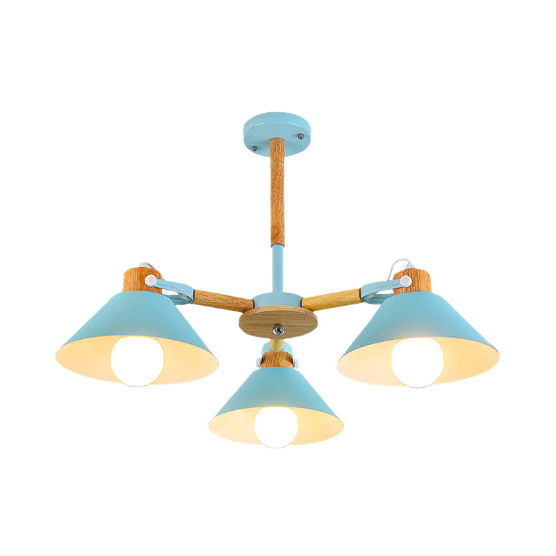 Metal Wood Cone Hanging Pendant Lights 3 Lights Chic Modern Hanging Lamp for Hallway