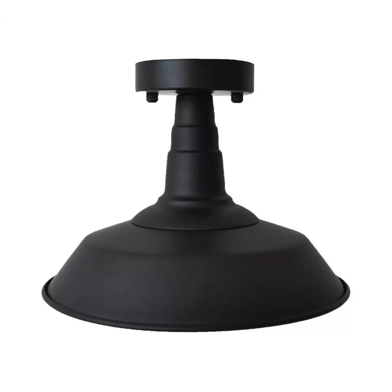 Barn Washroom Flushmount Lighting Rustic Iron Single Bulb Black Semi Flush Mount Ceiling Light