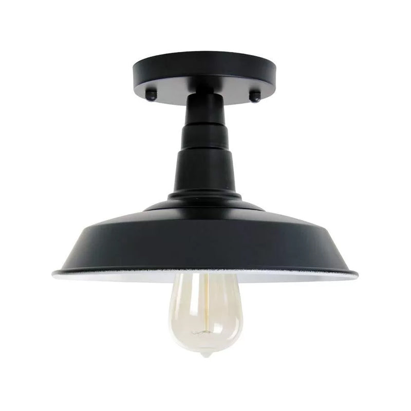 Luz de semi descarga en forma de granero de granero 1 cabeza de hierro cerca de la lámpara de techo en negro para la cocina