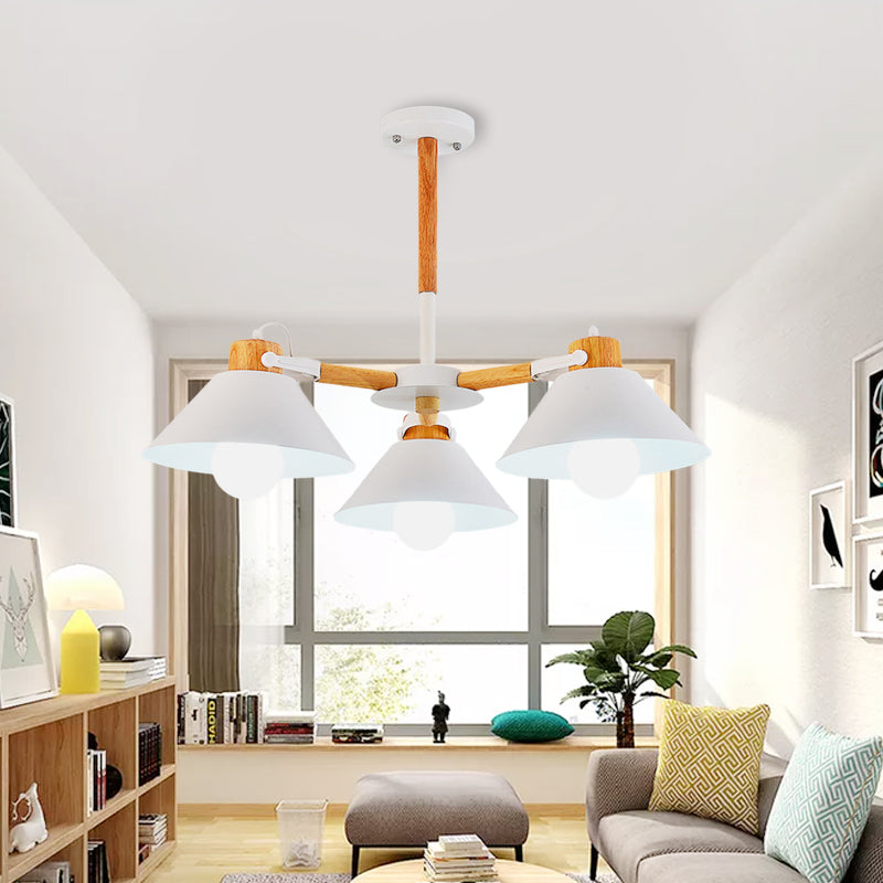 Metal Wood Cone Hanging Pendant Lights 3 Lights Chic Modern Hanging Lamp for Hallway