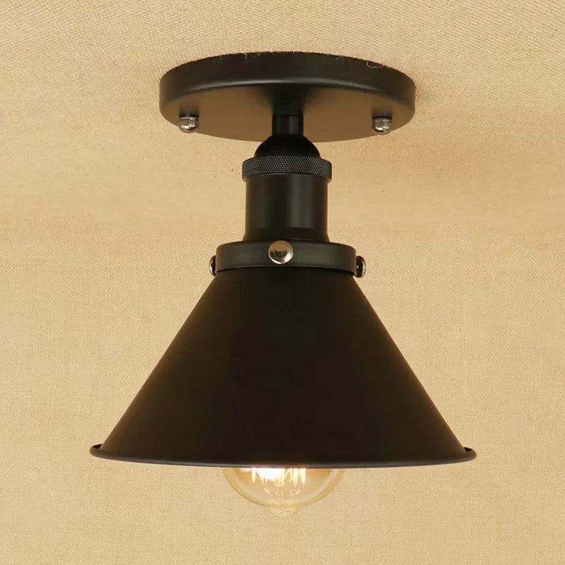 Mini plafonnier à abat-jour conique en fer industriel, 1 lumière, rouille/noir/cuivre, éclairage semi-monté