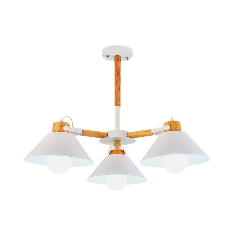 Metal Wood Cone Hanging Pendant Lights 3 Lights Chic Modern Hanging Lamp for Hallway
