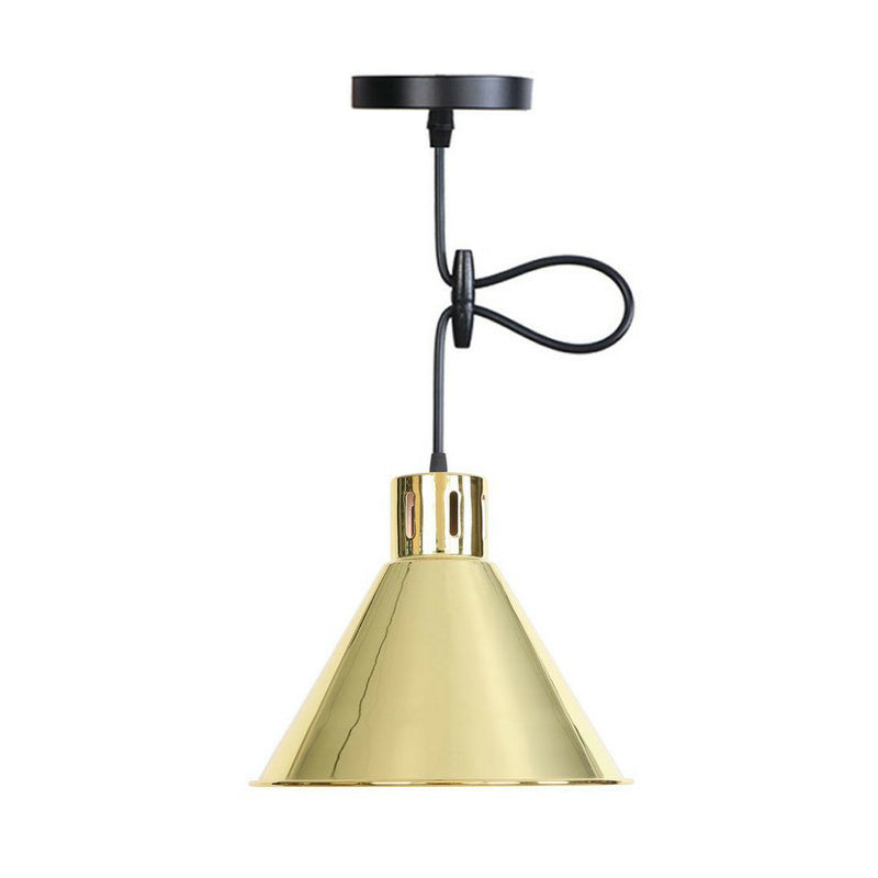 Iron Bell/Cone/Trumpet Pendant Light Kit Vintage 1 Head Living Room Down Lighting with Vent Hole in Gold