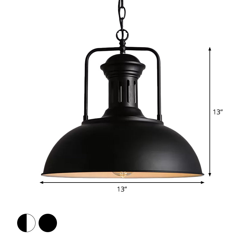 1-Bulb Bowl Drop Anhänger Dachbodenstil Schwarz/Schwarz-Weiß-Metallic Hanging Lamp mit Arm und belüfteter Sockel, 13 "/16" breit