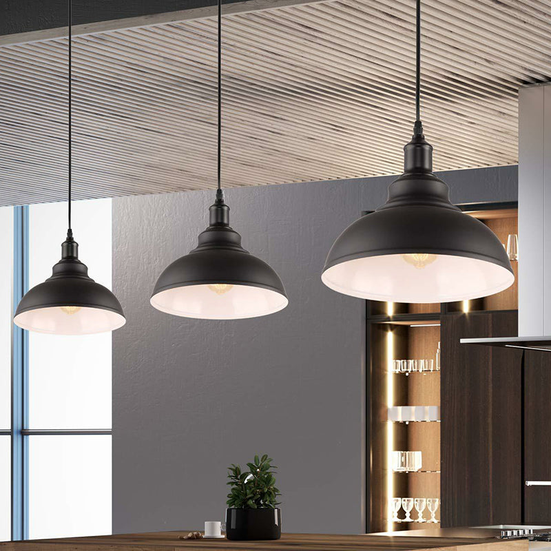 Ciotola per lampada a sospensione nera in metallo 1 testa industriale lampada a sospensione con cavo plug-in