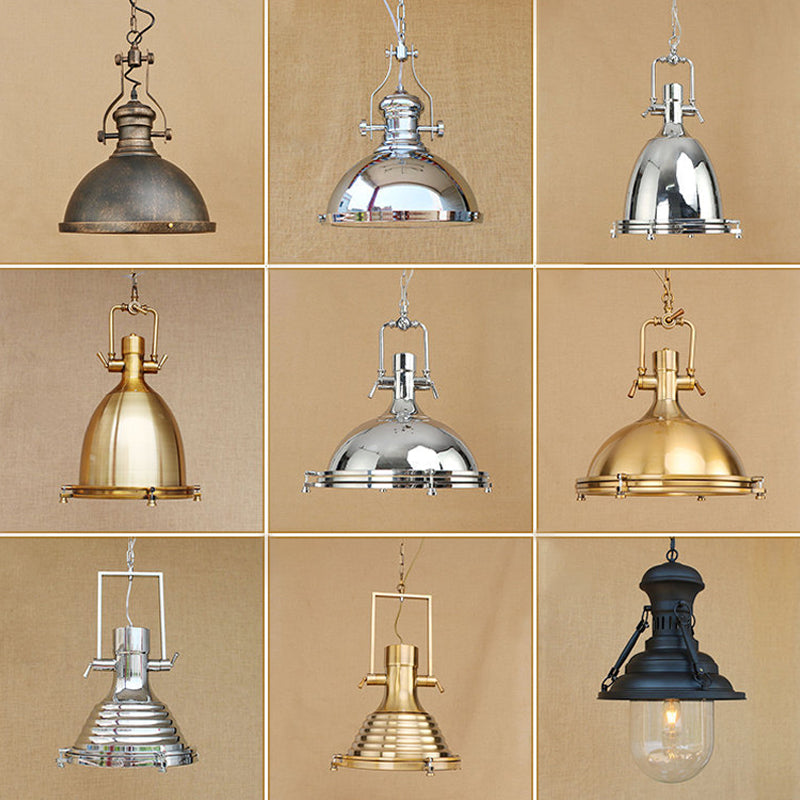 Farmhouse Cloche / Bowl Pendant Light 1 Head Metal Metal suspendu plafond plafond en bronze / chrome avec poignée